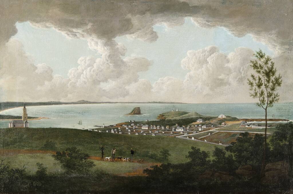 Back in Time: A Joseph Lycett painting of Newcastle, including Nobbys, around the year 1818. Picture: Newcastle Art Gallery 