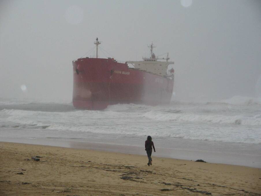 Run Aground: The Pasha off Nobbys beach. Picture: Peter McNair 