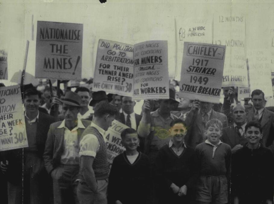 On Strike: Supporters of coal miners marching through Newcastle streets to Trades Hall in July 1949. 