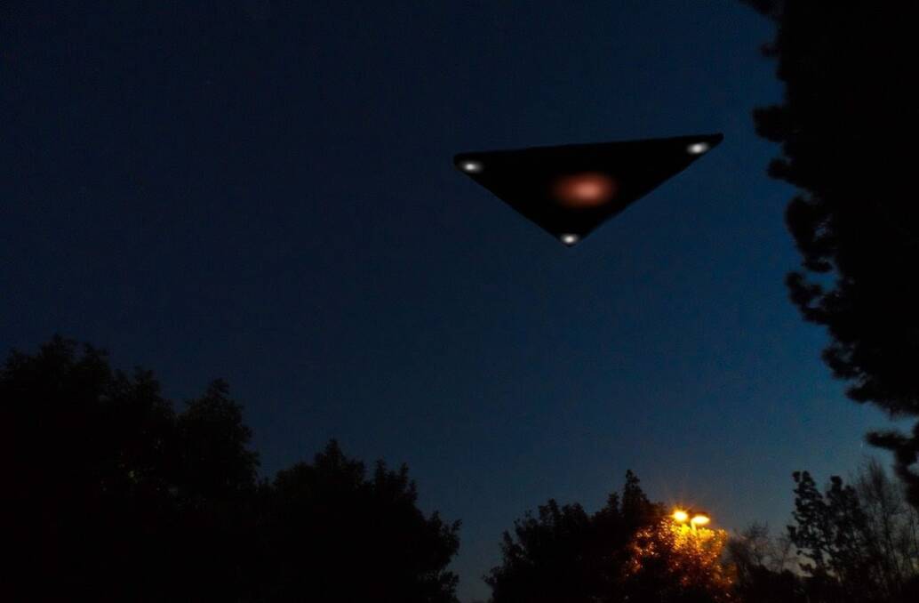 Alien Craft: An artwork of a black triangle craft, a type of UFO spotted around the world, including at Nobbys and New Lambton. 