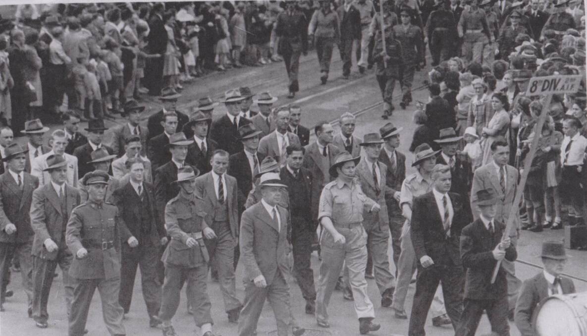 Remembrance: Tom Hamilton, the chap in the white hat, marching on Anzac Day in Newcastle in 1946 - the first march after World War II. 
