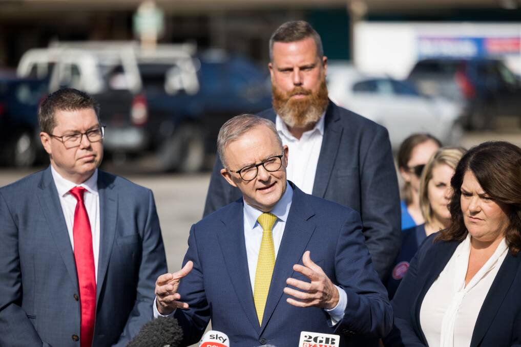 IT'S LIKE THIS: Pat Conroy at Cessnock Hospital on April 14 with opposition leader Anthony Albanese, Hunter Labor candidate Dan Repacholi and Paterson MP Meryl Swanson.