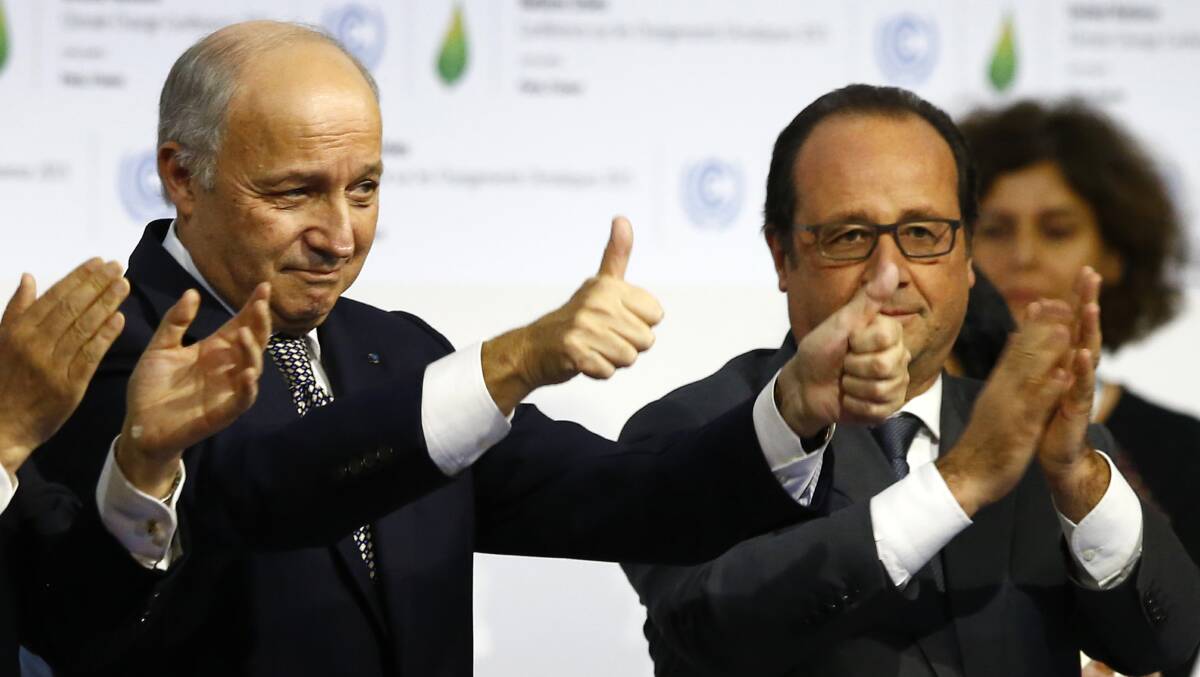 European leaders at the end of the COP21 conference in Paris. Picture: AP Photo/Francois Mori
