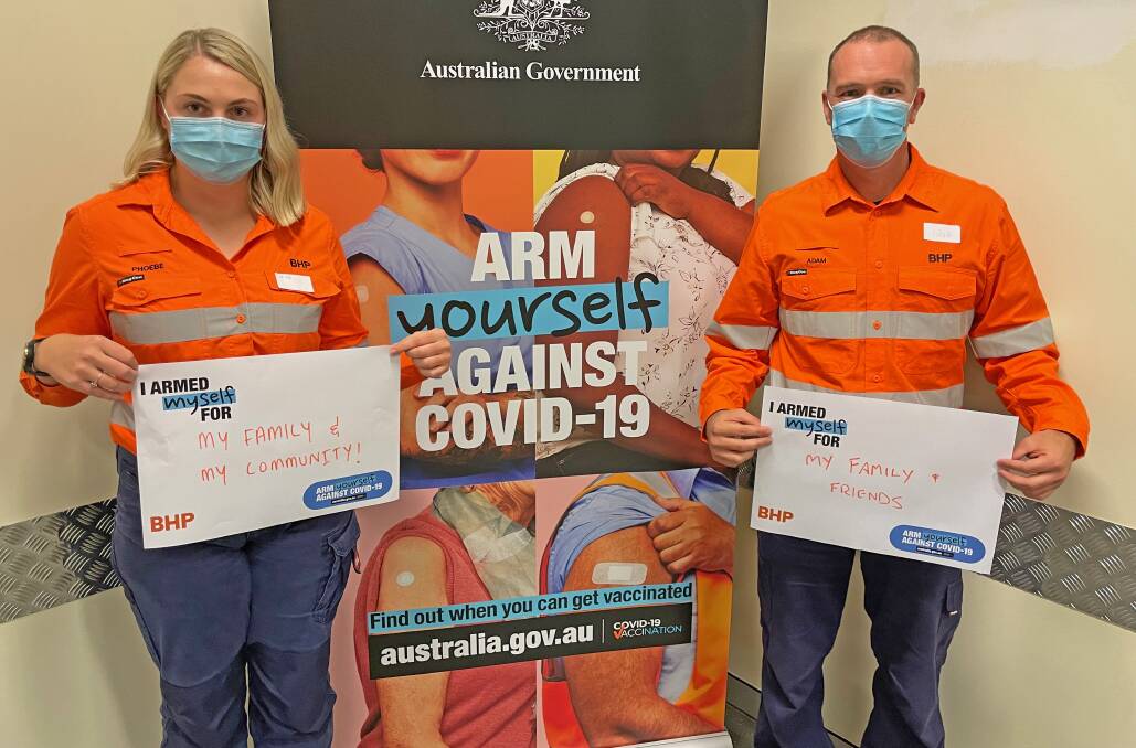 Mount Arthur employees during BHP's workplace vaccination drive in August.