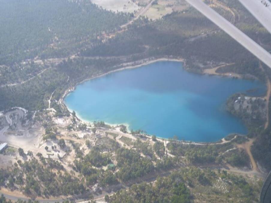 BLUE, BLUE ELECTRIC BLUE: Lake Stockton in south western WA, captured from a light plane. Picture: WA Parks and Wildlife Service