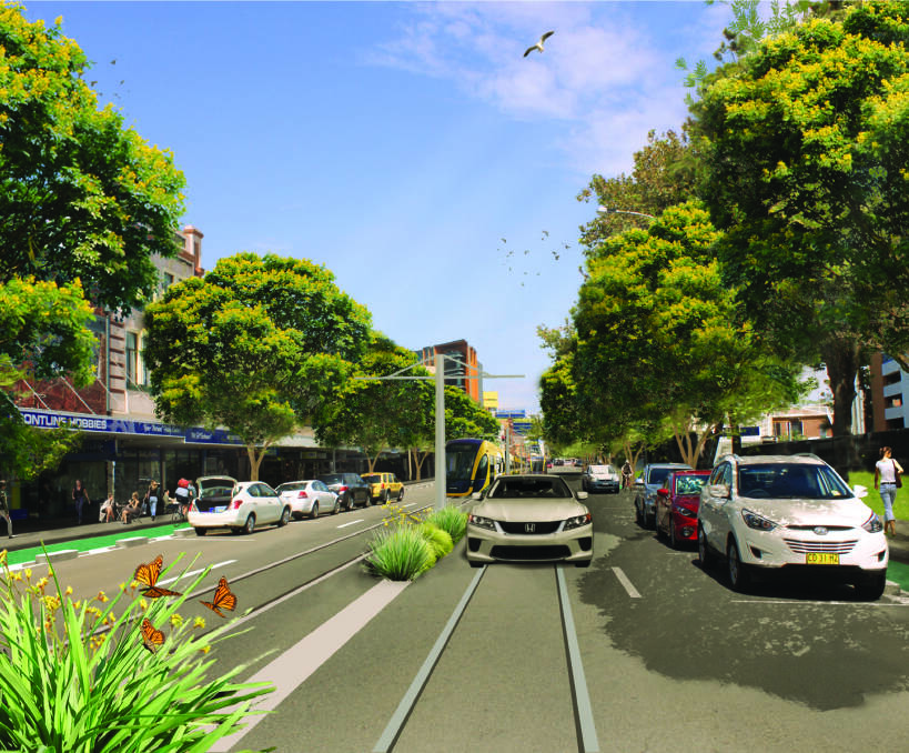 WIDE OPEN: Newcastle City Council's vision of how Hunter Street would look with shared running of light rail and motor vehicles, enabling on-street parking and a dedicated cycleway.