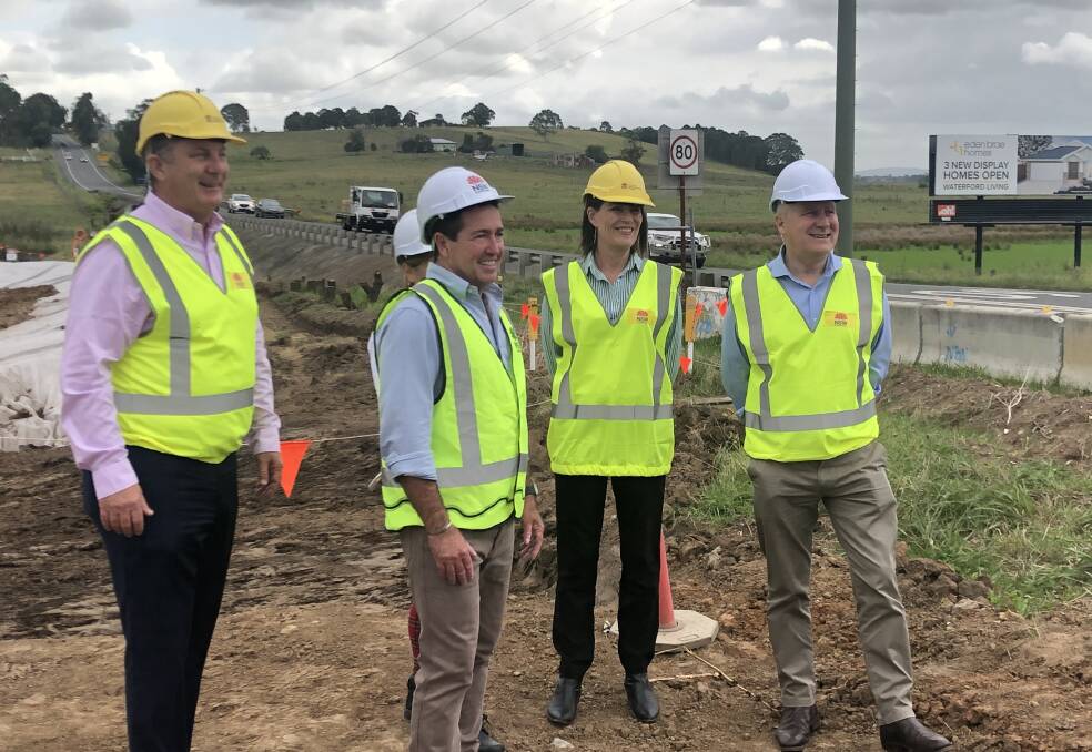 ROAD WORKS: Upper Hunter state MP Michael Johnsen, Roads Minister Paul Toole, NSW Senator Perin Davey and Deputy Prime Minister Michael McCormack - all from the National Party - at Testers Hollow last week.