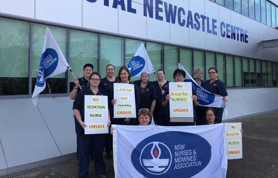 John Hunter medical imaging nurses protesting last week, saying staff shortages were making things 'unsafe' for patients and employees alike.