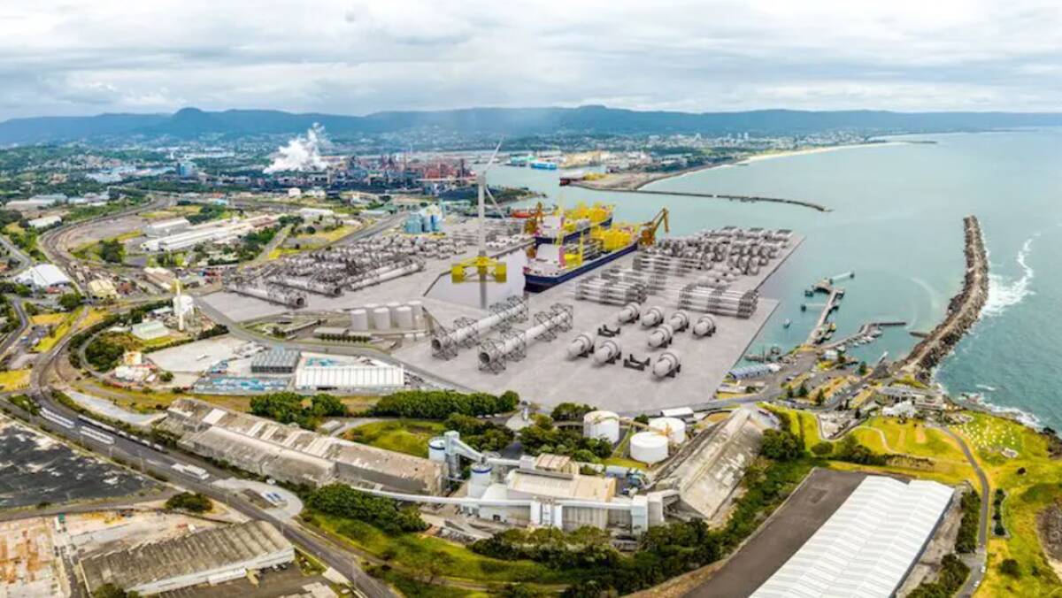 Port Kembla is supposedly the Defence Department's preferred option for an East Coast subs base, but operator NSW Ports has unveiled plans, shown here, to use outer harbour land in connection with the state government's Illawarra Renewable Energy Zone. Artwork from NSW Ports