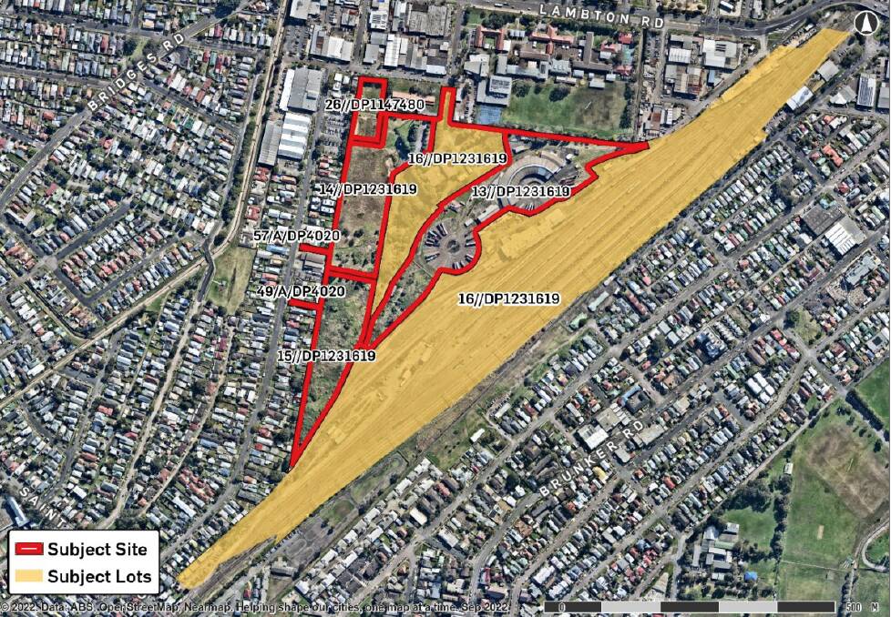 The smaller lot in yellow would be subdivided from the main corridor parcel. 