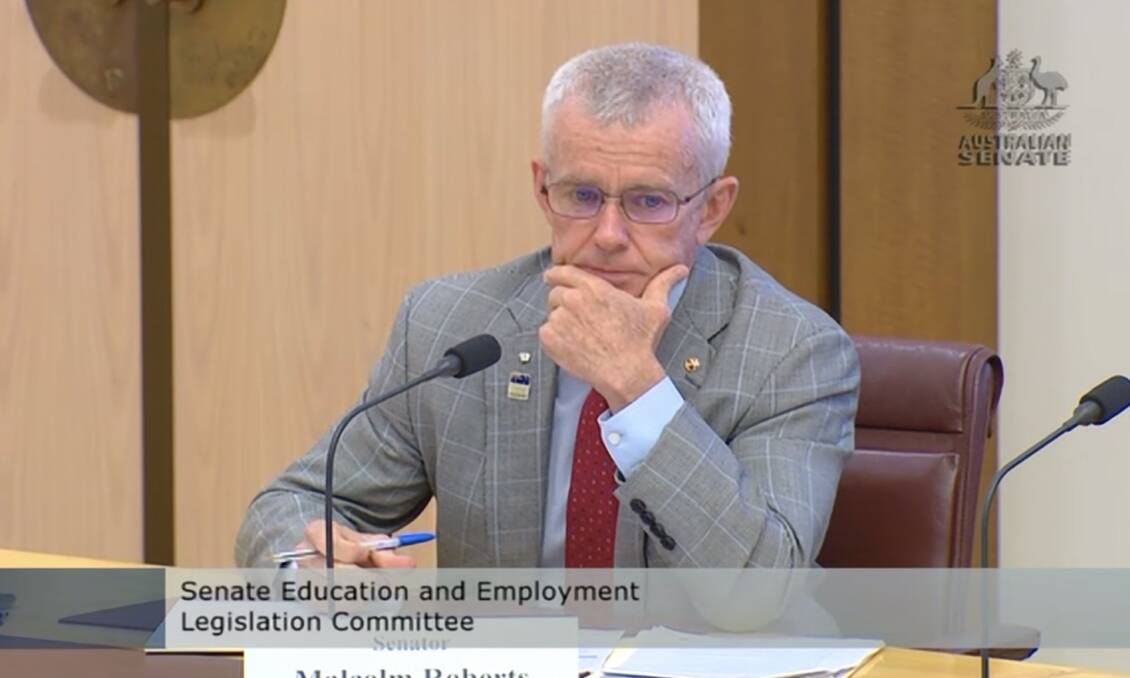COAL CAMPAIGNER: One Nation Senator Malcolm Roberts in Senate estimates this week. He put his questions to the coal industry long service leave body this week