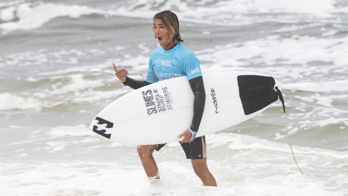 Merewether wildcard Joshua Levey emerges a happy lad after winning heat eight of the second round to progress to the round of 32. Picture: Darren Anderson