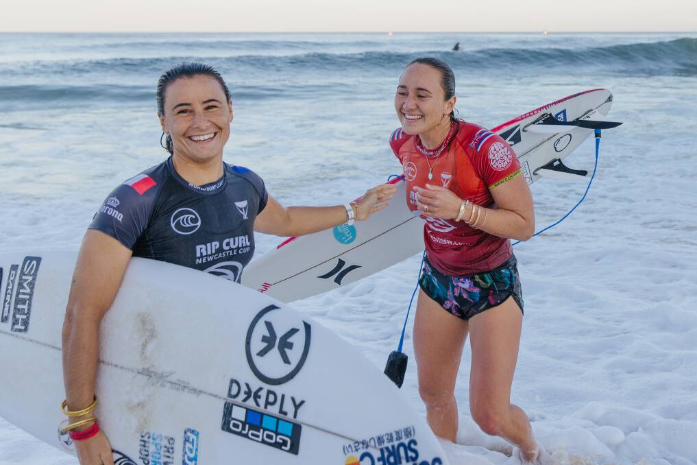 OMG! Joahanne Defay is as happy as Carissa Moore after a heat for the ages. Picture: Matt Dunbar/WSL