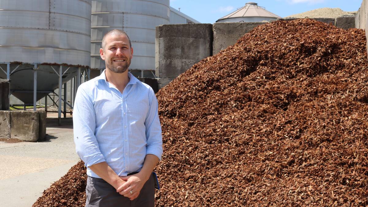 READY TO GO: Ethtec senior microbiologist Geoff Doherty with a pile of shredded organic material to be used as feedstock for its ethanol process, pictured in 2017.