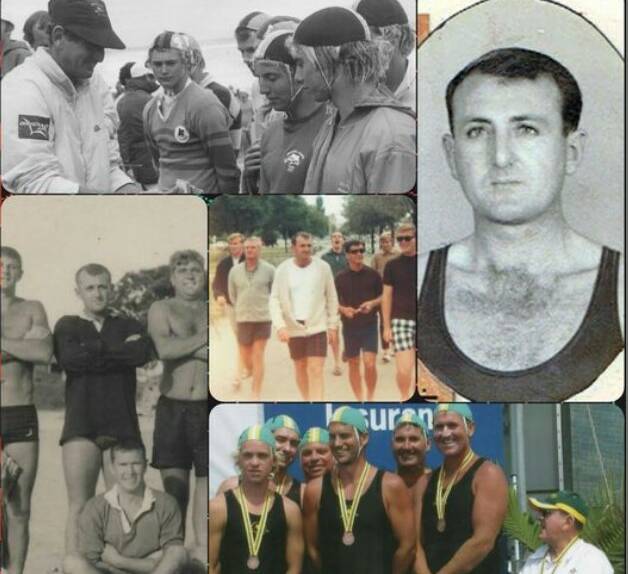 STALWART: Cliff Marsh, portrait top right, and in other group pictures from Swansea-Belmont SLSC Facebook page.