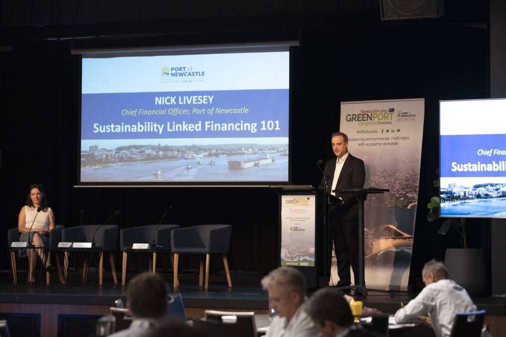 Nick Livesey, chief commercial officer with the Port of Newcastle, addresses the GreenPort Congress Oceania at Wests Newcastle today. Picture courtesy of Port of Newcastle