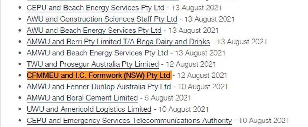 PROTECTED ACTION: Notification of the ballot for the Honeysuckle strike on the Fair Work Commission website. Picture: fwc.gov.au