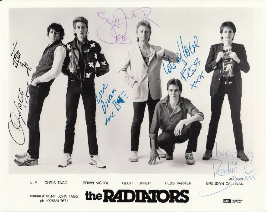 80s FASHION: Promo card for the original lineup. Picture: theradiators.com