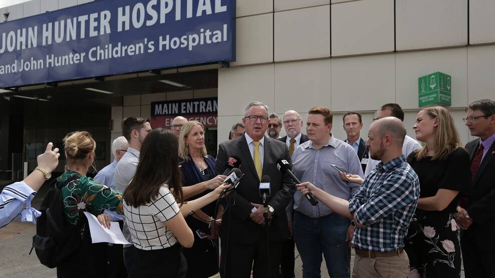 ON A PROMISE: Health Minister Brad Hazard in March last year promoting the proposed John Hunter Health and Innovation Precinct. Picture: Simone De Peak