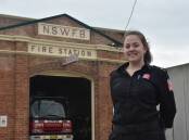OLD AND THE NEW: The century-old Singleton Fire Station and crew member Megan Worth, one of two women among a dozen men in Singleton's crew of retained firefighters, pictured in 2020. They change inside, next to the truck.