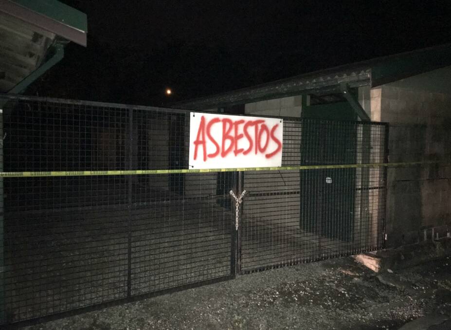 SOURCE OF CONFICT: One of the 'asbestos' warning signs that Daniel Wallace put up, and which led to his banning from the showgrounds.