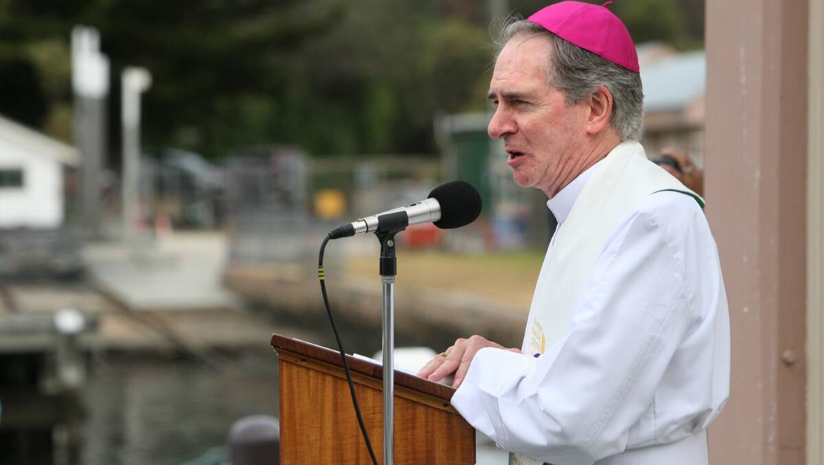 DIOCESE FOUND LIABLE: The Bishop of Ballarat, Paul Bird, the defendant in a Victorian abuse case, at an annual 'blessing of the fleet' at Port Fairy. Picture: Aaron Sawall