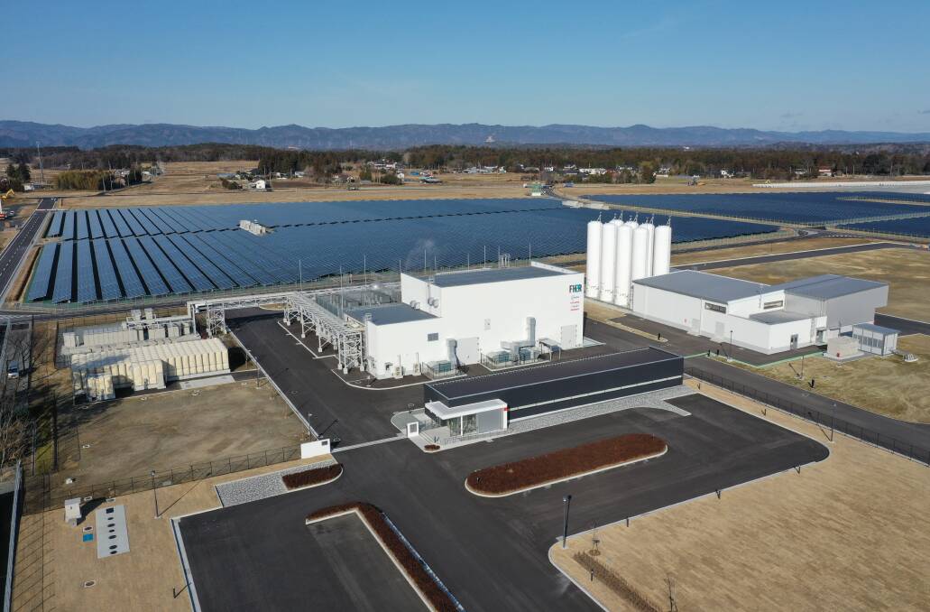 Toshiba's hydrogen research facility in Fukushima, with a 20MW solar array and 10MW electrolyser. Picture: Toshiba