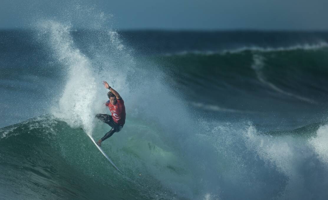 TOP TURN: Morgan Cibilic absolutely belts off the coping of this wave, as another builds behind him. Picture: Marina Neil