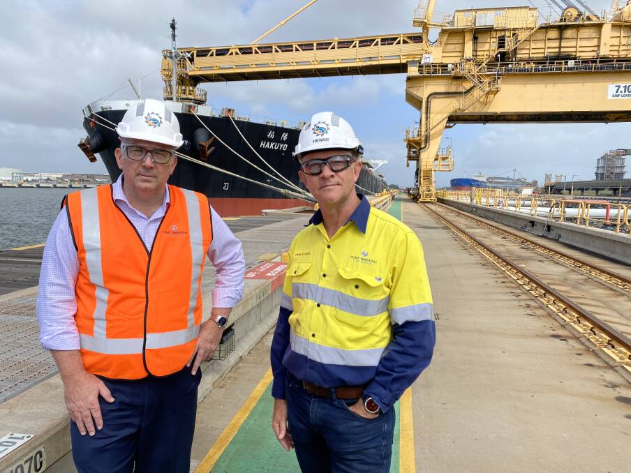 SHIP SHAPE: federal Resources Minister Keith Pitt with Port Waratah Coal Services chief executive Hennie du Plooy during his visit to the Hunter.
