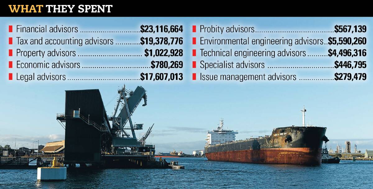 HERE'S THE BILL: Consultants were paid more than $24m on the privatisation of Port of Newcastle and more than $49 million when Botany and Port Kembla were privatised together. Source: NSW Treasury.