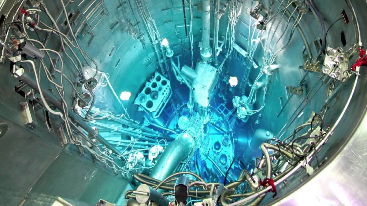 A view into ANSTO's OPAL (Open Pool Australian Lightwater) reactor at Lucas Heights, a 20-megawatt research reactor opened in 2007. Picture by ANSTO