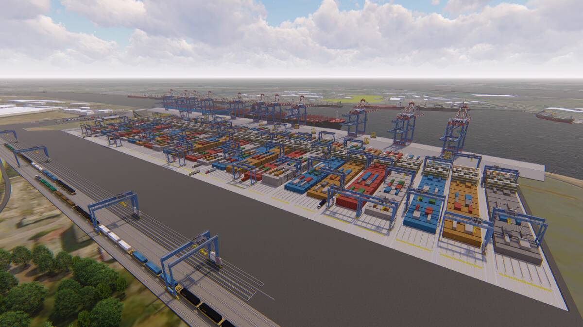 Artist's impression of the container terminal that remains the Port of Newcastle's planning goal despite the well-known NSW government lack of interest in the project.