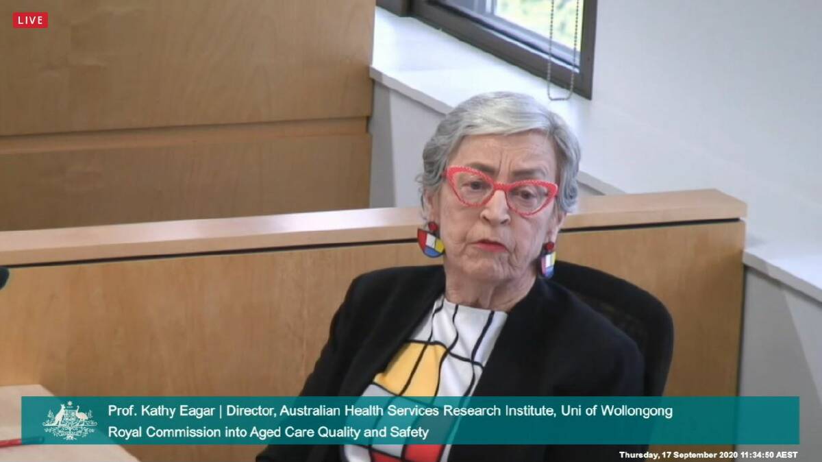 ADVOCATE: Professor Kathy Eagar of the University of Wollongong giving evidence to the Royal Commission into Aged Care Quality and Safety in 2020. Professor Eagar took to Twitter yesterday to express her concern about COVID policy. Picture: Royal Commission