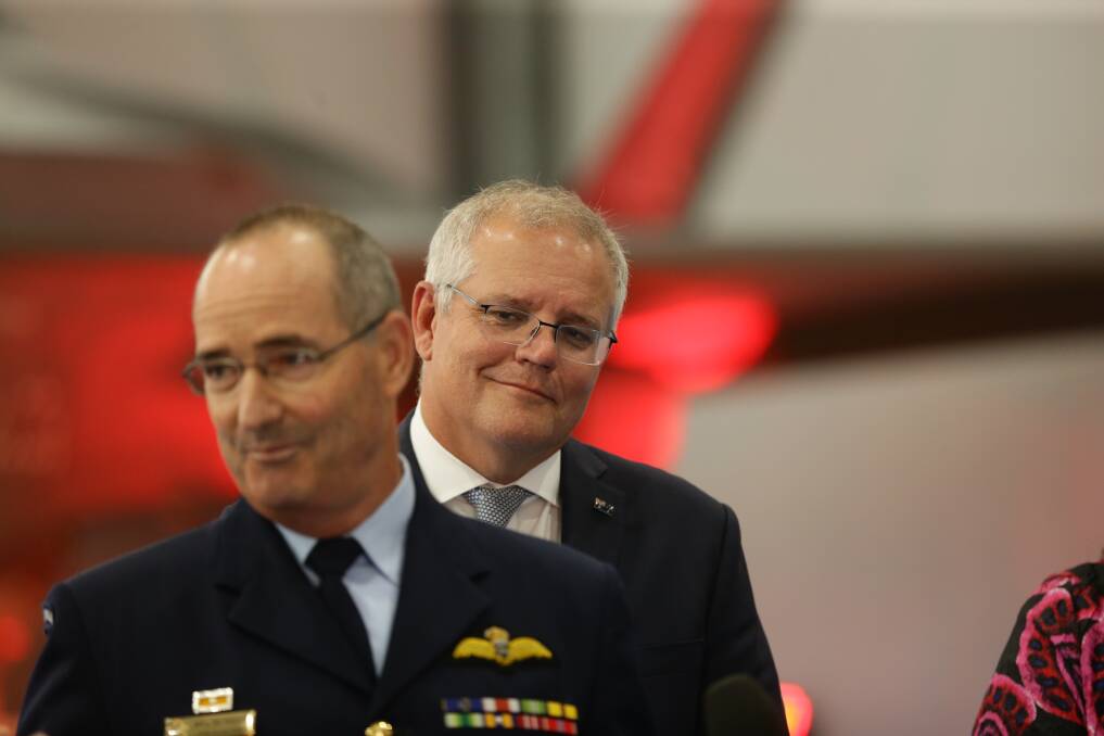 TOP BRASS: Chief of Air Force, Air Marshall Mel Hupfeld, with Mr Morrison yesterday. Picture: Jonathan Carroll