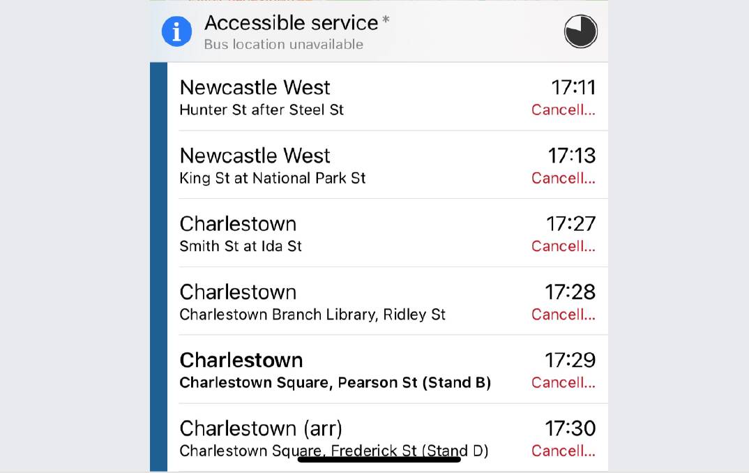 A read out from the Trip View app showing service after service cancelled yesterday afternoon at a time what could be considered peak-hour for office workers returning home. 