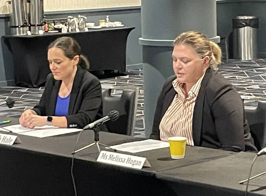 COMPANY PERSPECTIVE: Downer Rail's Sarah Gale and Melissa Hogan at the inquiry yesterday.