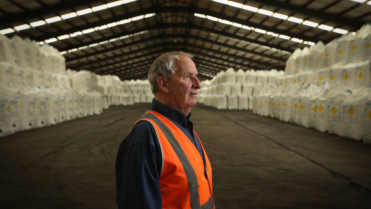Crawfords Freightline head Peter Crawford in 2020 at one of the company's ammonium nitrate storage facilities at Sandgate. Picture by Simone De Peak