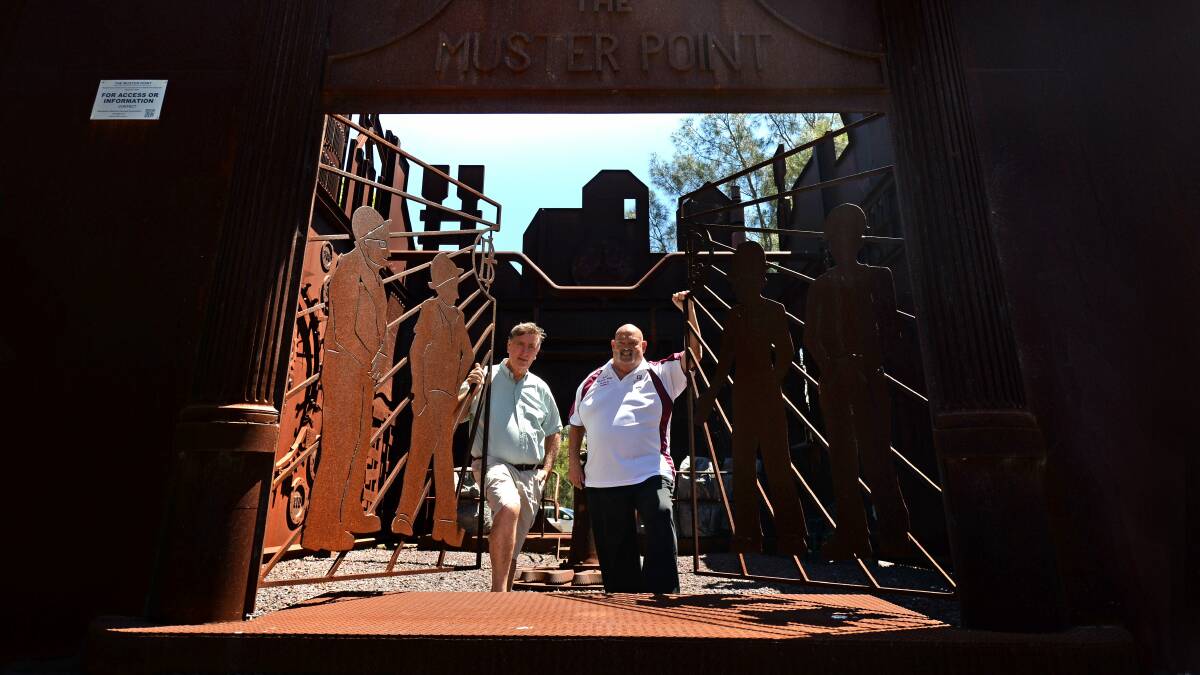  QUESTIONS: Bob Cook and Aubrey Brooks at the Muster Point in 2014. Despite promises of renewed 'public access', there is uncertainty as to when, or even if, a fence around the site will come down. Picture: Marina Neil