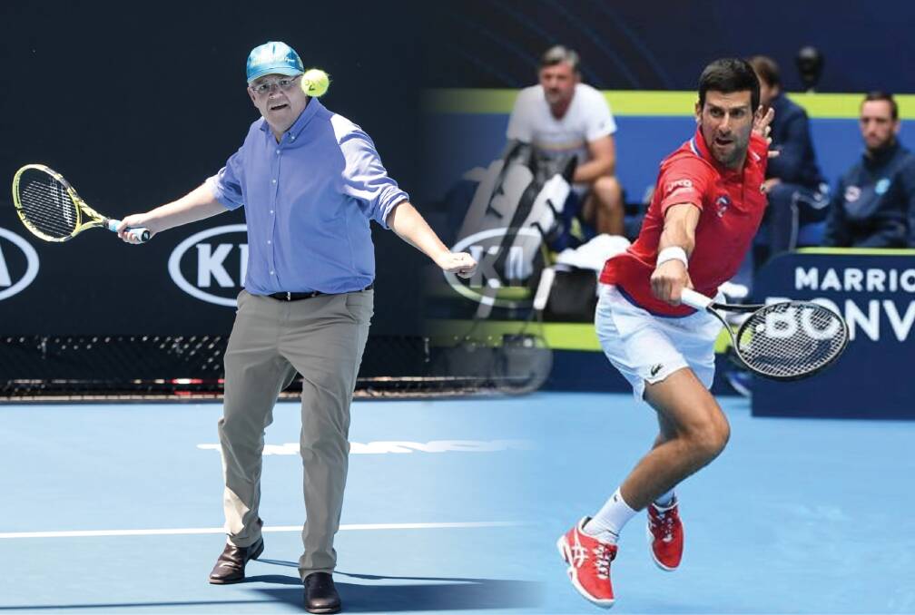 SERVING IT UP: Scott Morrison his given himself a Wild Card entry into the 2022 Australian Open, but must face the top-seeded Novak Djokovic in Monday's opening round in the little used Federal Court. Picture: Digital Mischief