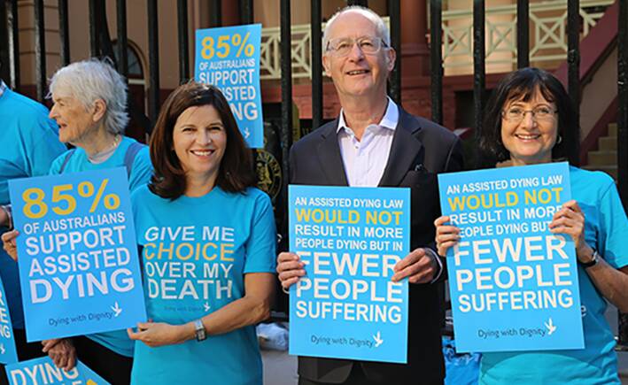 THE MESSAGE: A Dying With Dignity protest outside Parliament House in Sydney.