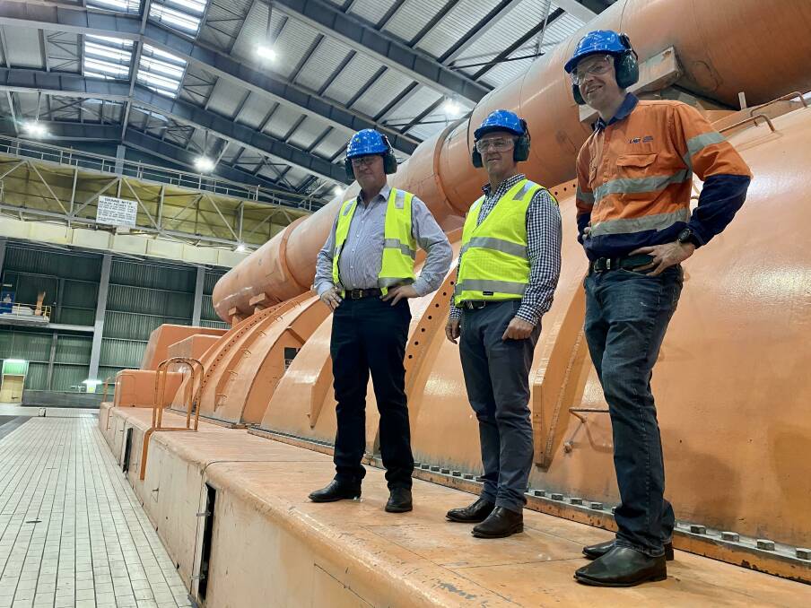  POWER PLAY: National Party members Barnaby Joyce, David Gillespie and Matt Canavan at Vales Point power station yesterday.