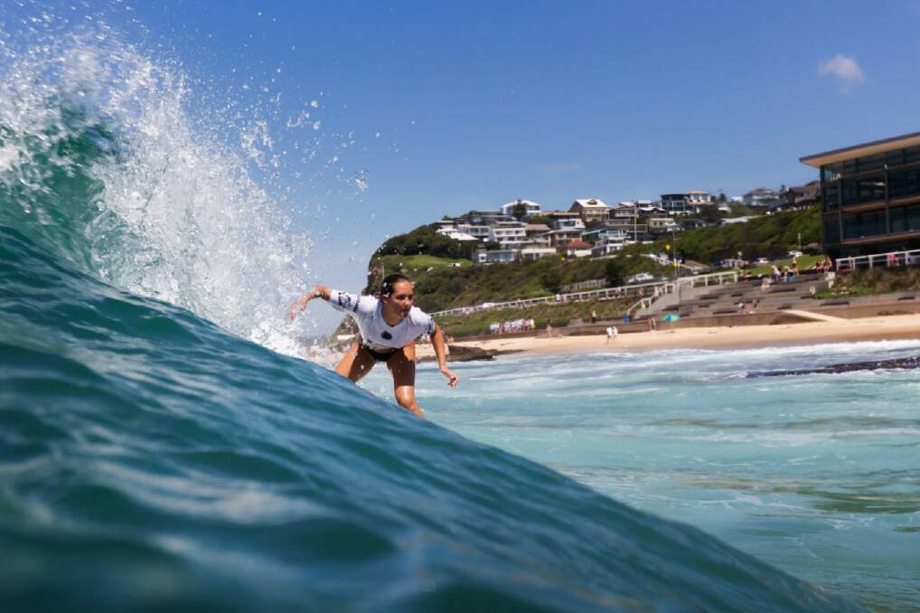 SETTING IT UP: Jasmine McCorquodale, a Kamilaroi woman from the Central Coast, multiple Wandiyali winner and an national Indigenous champion, competing at Merewether. Picture: Darren Anderson