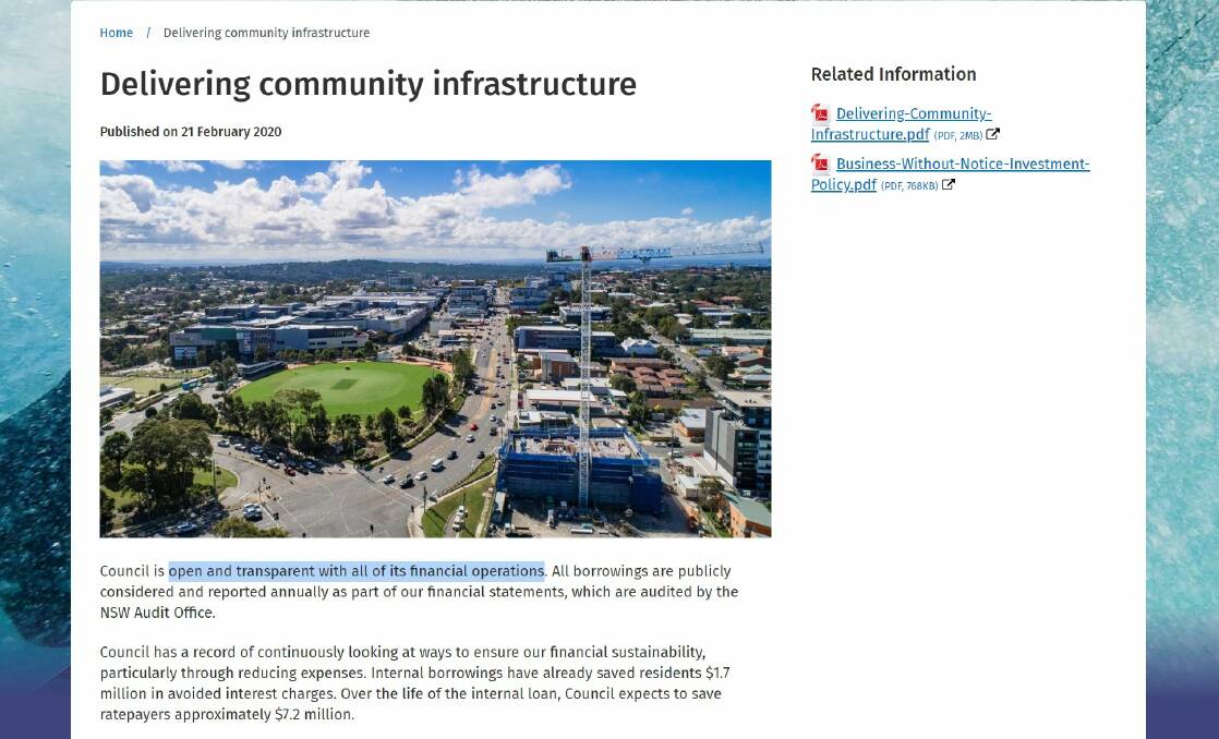 A screen shot of the 'report' to ratepayers, as confirmed on Tuesday night by Lake council.
