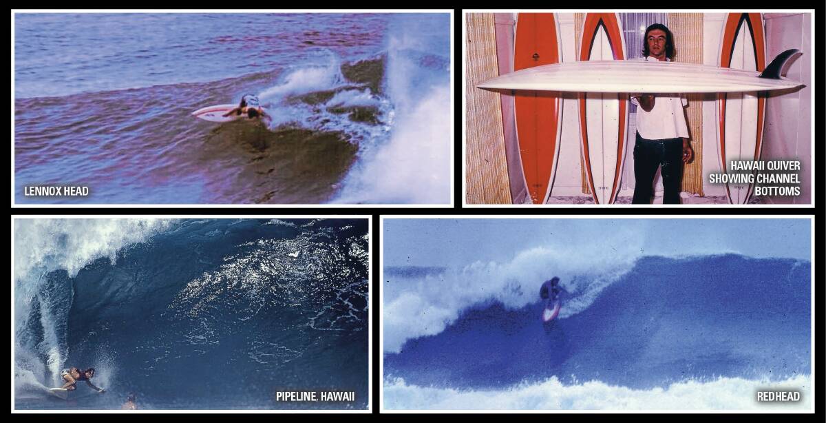 GONE TOO SOON: Redhead's Col Smith died of cancer at 31 but he blazed a trail across the surfing sky. Lennox Head picture from Phil Myers. Pipeline picture from his son Rique Smith. Redhead and quiver shots courtesy of Crow's Garage.