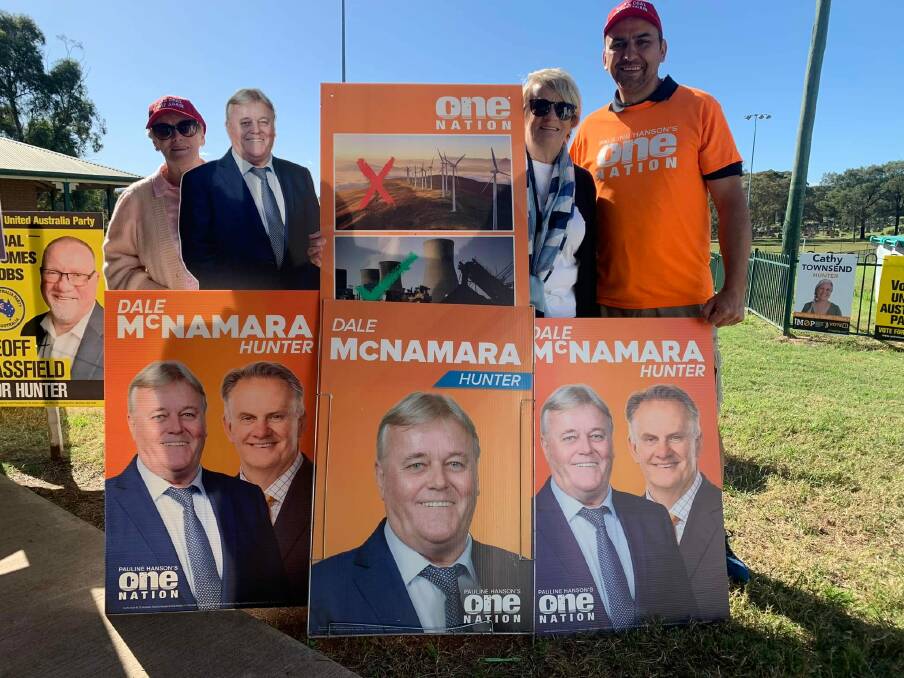 CLAN McNAMARA: Gotta watch those cardboard cutouts. Some of the people in this picture are real. Picture: Courtesy Dale McNamara for Hunter - Pauline Hanson's One Nation Facebook