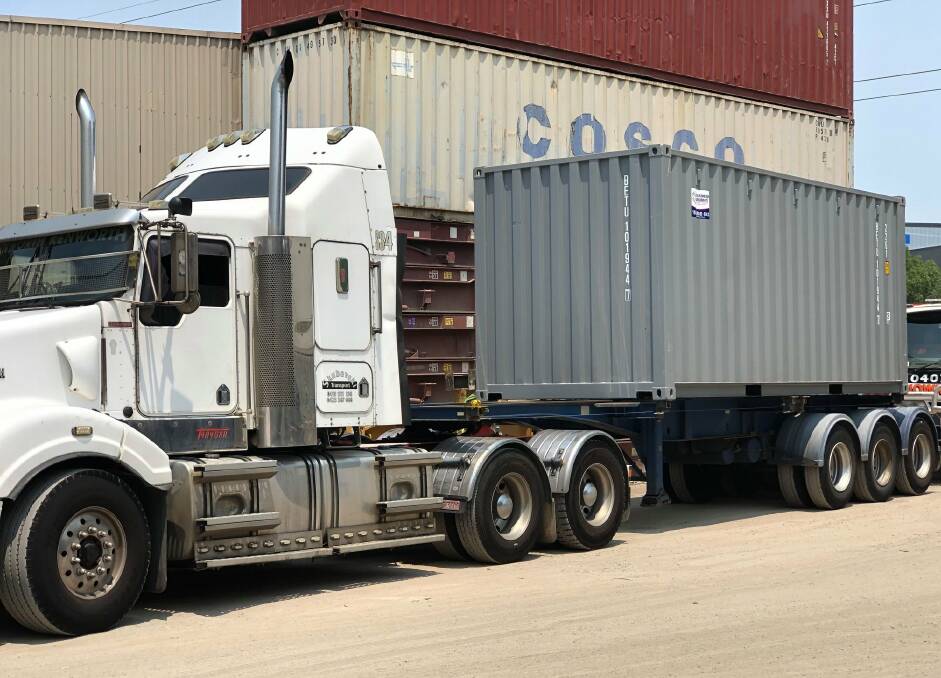 ON THE ROAD: A Hunter Containers box on a semi-trailer after delivery to Sydney. Owner Peter Bryant says the scammers are sophisticated. Picture: Hunter Containers. 