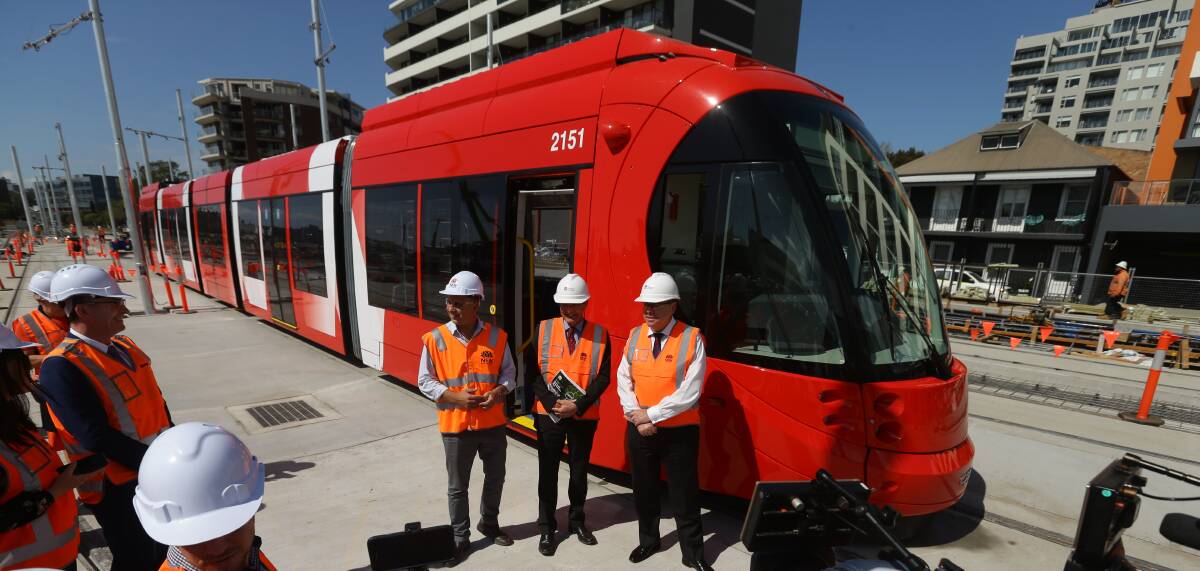  BRAND NEW: The first light rail set soon after its recent arrival in Newcastle. Picture: Jonathan Carroll