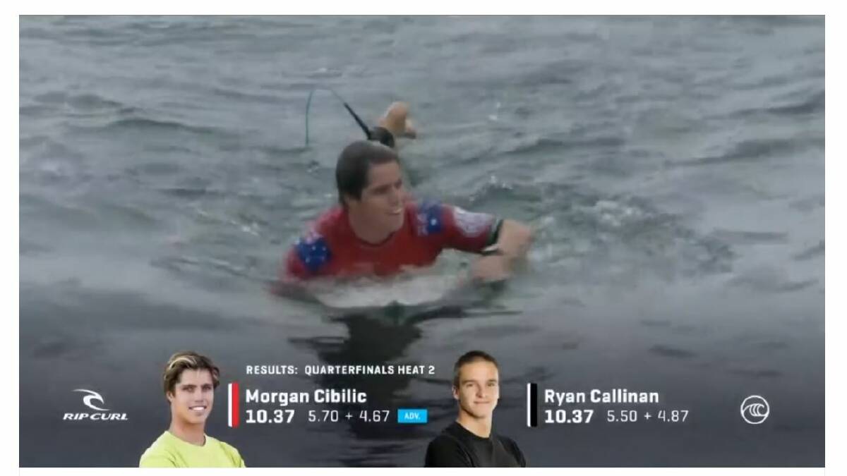 The final score after Cibilic reeled in his clubmate and early heat leader. Picture. WSL screenshot

