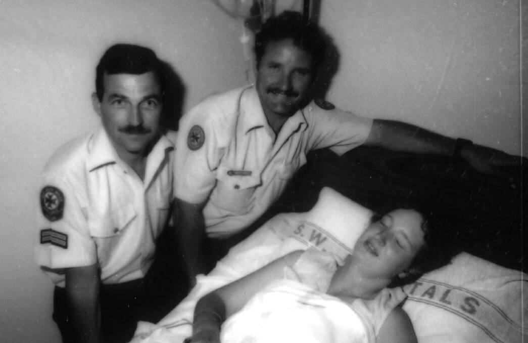 THANK YOU: Jennifer Matthews, with injuries including a broken leg, meets rescuers John Leigh (left) and Matt Nixon in Royal Newcastle Hospital.
