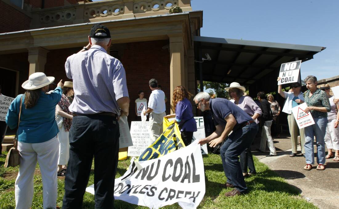 PROTEST: Farmer Ian Moore in court in September 2011 for refusing access to Doyles Creek's itended operator Nucoal. Picture: Dean Osland